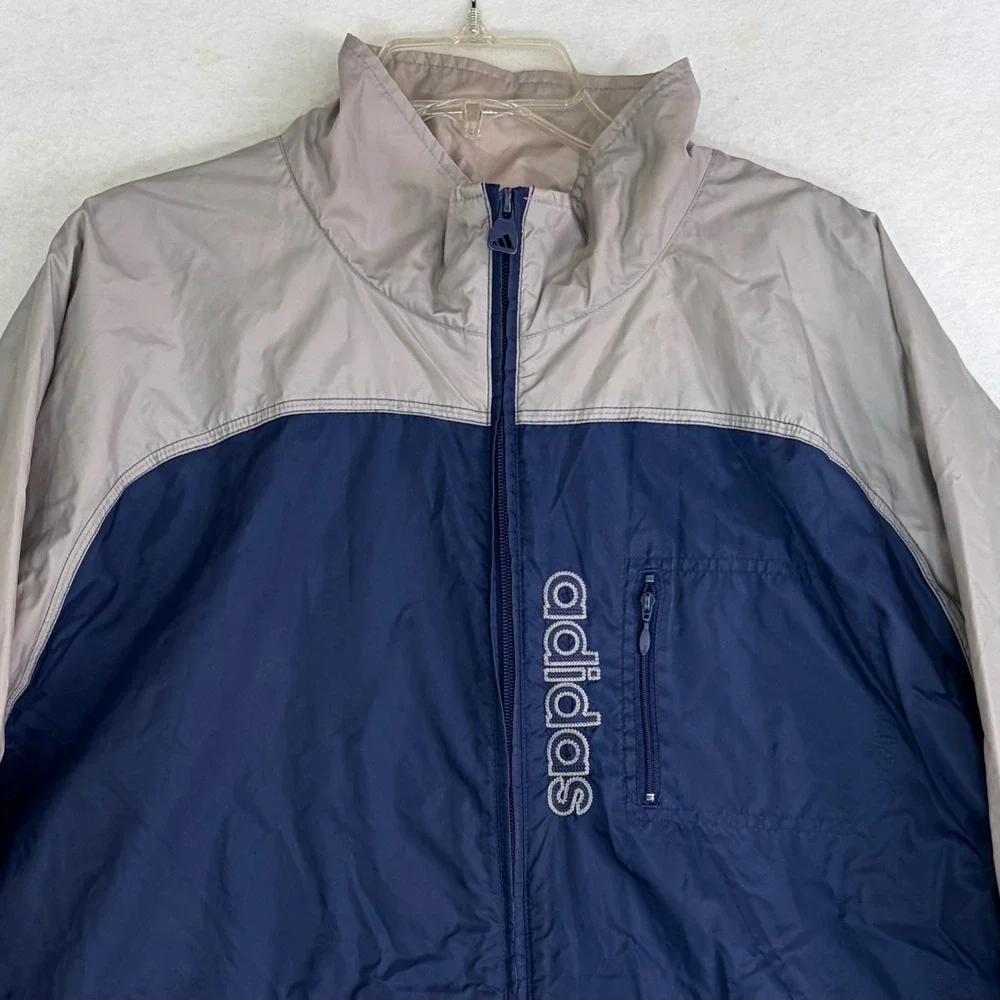 Vintage Adidas Windbreaker Jacket Men L 2001 Y2K Blue Grey Spell Out Coat 489995